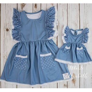 Marie Elizabeth blue with white polka dots 14 Girls